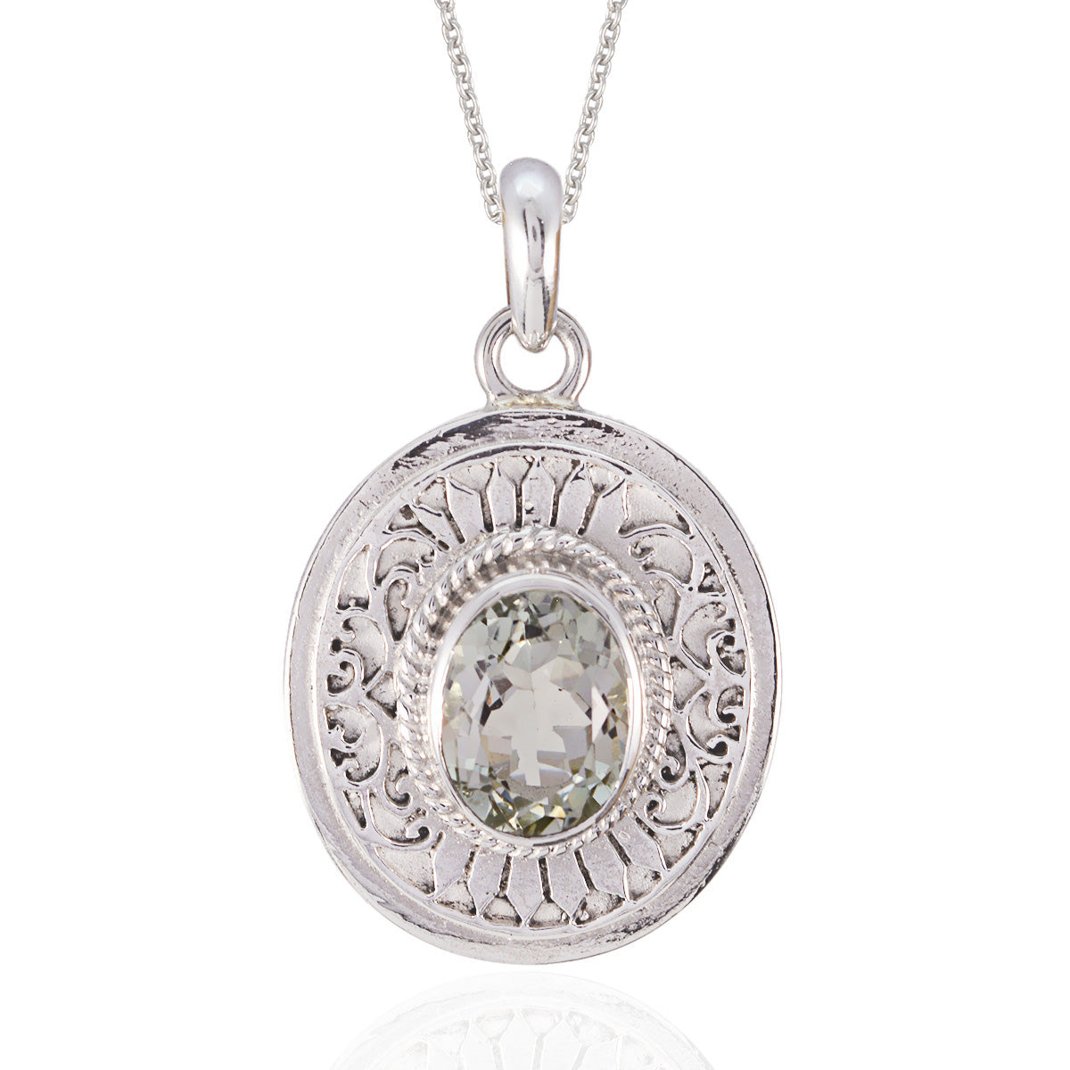 Riyo Nice Gemstone Oval Faceted Green Green Amethyst Sterling Silver Pendants gift for women