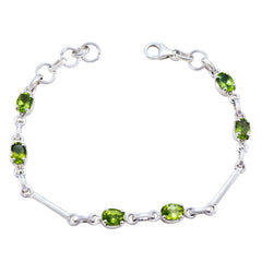 Riyo Nice Gemstone Oval Faceted Green Peridot Silver Bracelets gift for grandmother