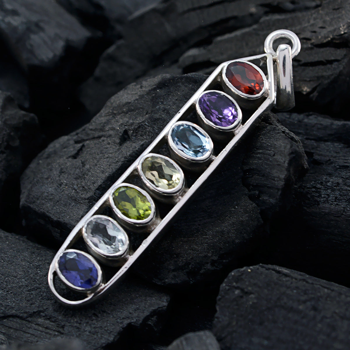 Riyo Nice Gemstone Oval Faceted Multi Color Multi Stone 925 Sterling Silver Pendant gift for friend