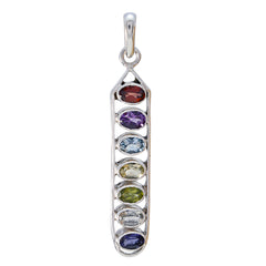 Riyo Nice Gemstone Oval Faceted Multi Color Multi Stone 925 Sterling Silver Pendant gift for friend