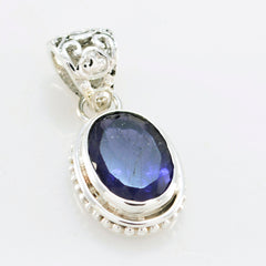 Riyo Nice Gemstone Oval Faceted Nevy Blue Iolite Sterling Silver Pendants gift for daughter's day