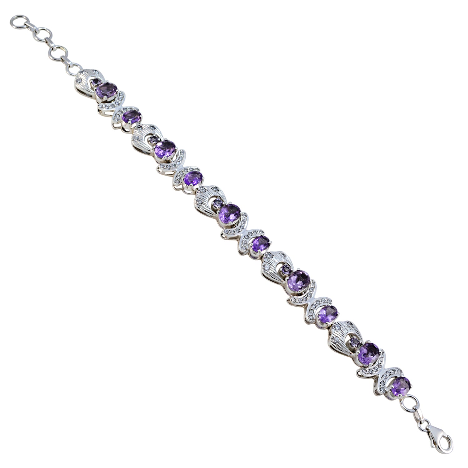 Riyo Nice Gemstone Oval Faceted Purple Amethyst Silver Bracelets independence gift