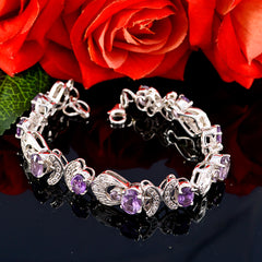 Riyo Nice Gemstone Oval Faceted Purple Amethyst Silver Bracelets independence gift
