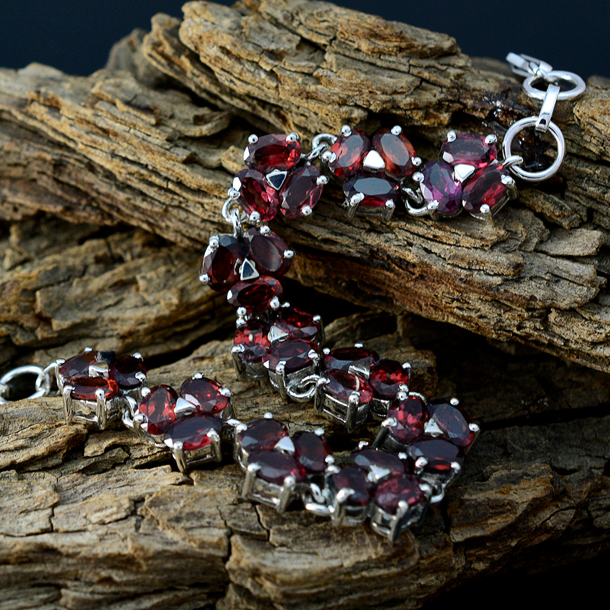 Riyo Nice Gemstone Oval Faceted Red Garnet Silver Bracelet gift for mothers day