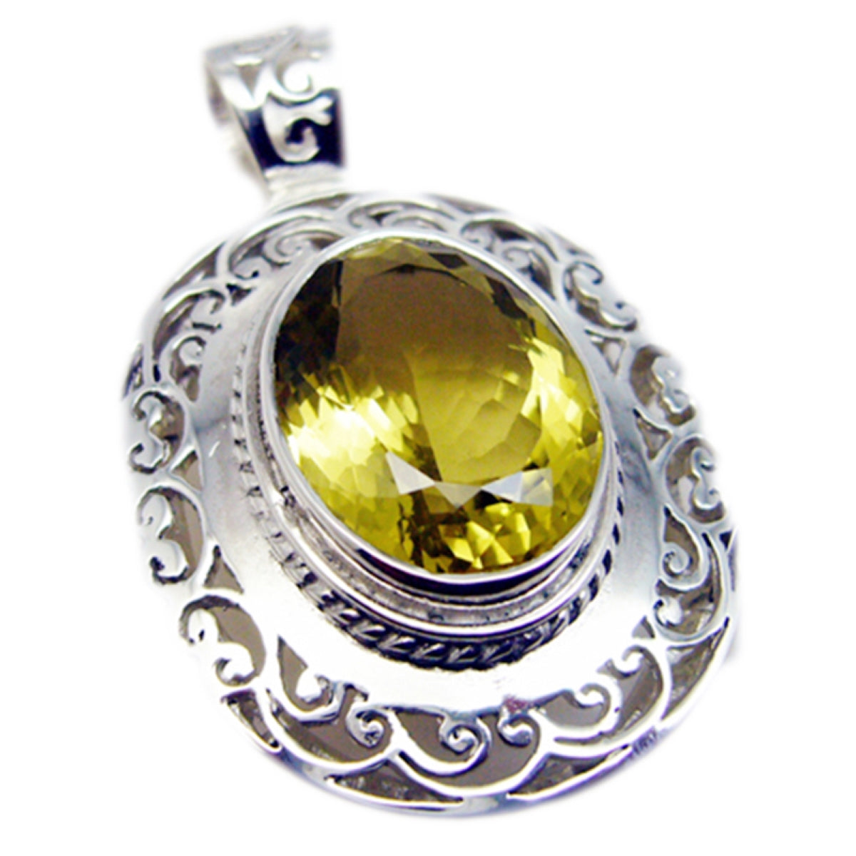 Riyo Nice Gemstone Oval Faceted Yellow Lemon Quartz 925 Sterling Silver Pendant b' day gift