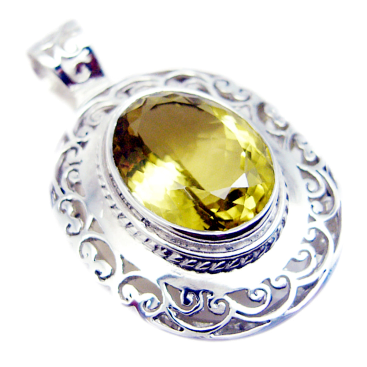 Riyo Nice Gemstone Oval Faceted Yellow Lemon Quartz 925 Sterling Silver Pendant b' day gift