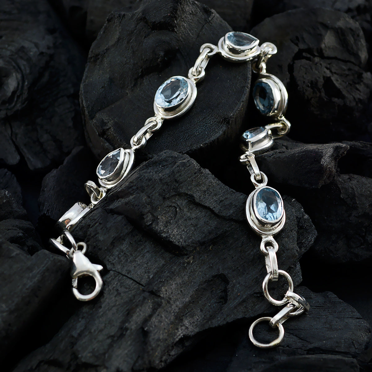 Riyo Nice Gemstone Oval/Pear Faceted Blue Blue Topaz Silver Bracelets frinendship day gift