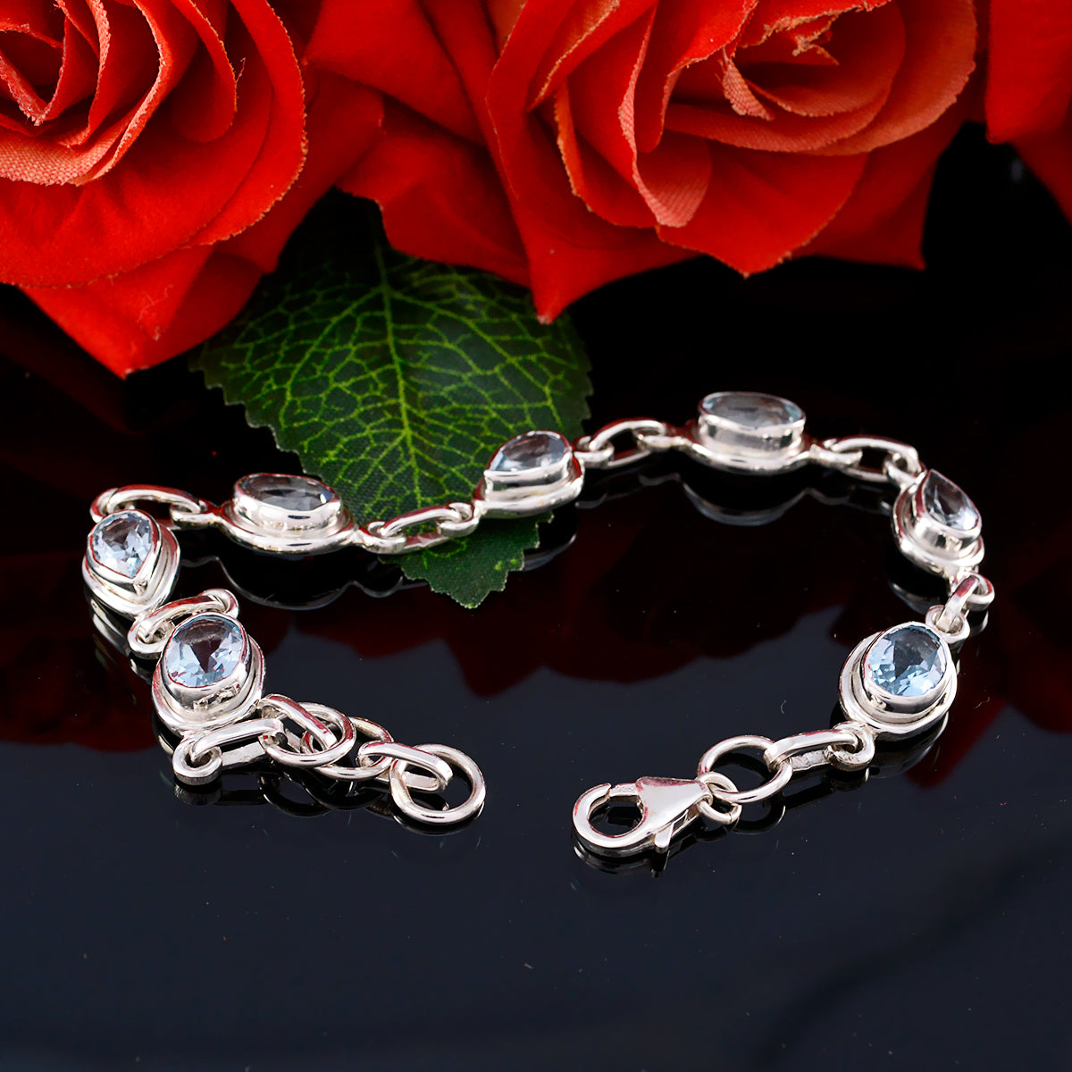 Riyo Nice Gemstone Oval/Pear Faceted Blue Blue Topaz Silver Bracelets frinendship day gift