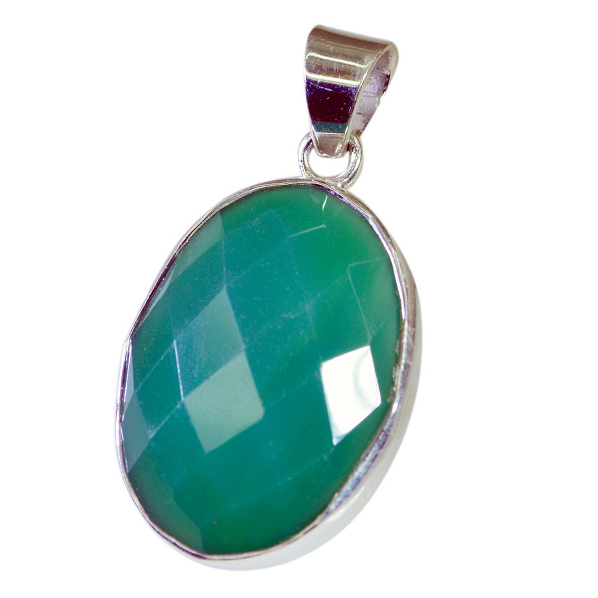 Riyo Nice Gemstone Oval checker Green Green Onyx 925 Silver Pendants mother's day gift