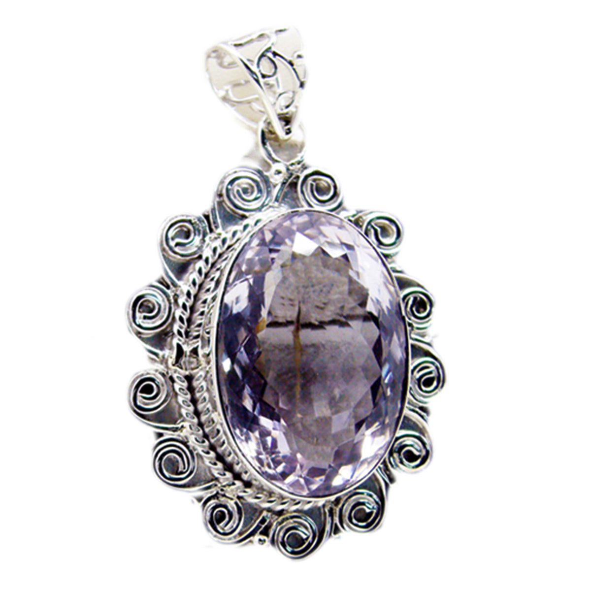 Riyo Nice Gemstone Oval checker Purple Amethyst Solid Silver Pendant gift for wife
