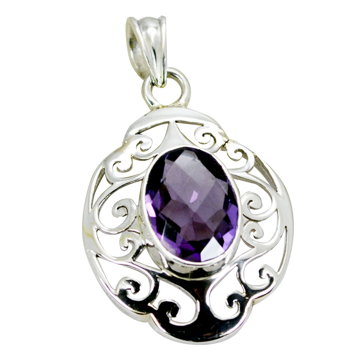 Riyo Nice Gemstone Oval checker Purple Amethyst Sterling Silver Pendant gift for friendship day