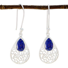 Riyo Nice Gemstone Pear Cabochon Nevy Blue Lapis Lazuli Silver Earring gift for mom birthday