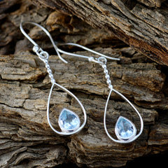 Riyo Nice Gemstone Pear Faceted Blue Topaz Silver Earrings gift for mom