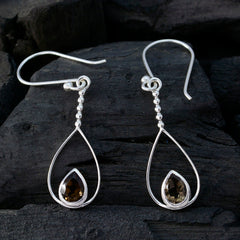 Riyo Nice Gemstone Pear Faceted Brown Smokey Quartz Silver Earrings gift for women