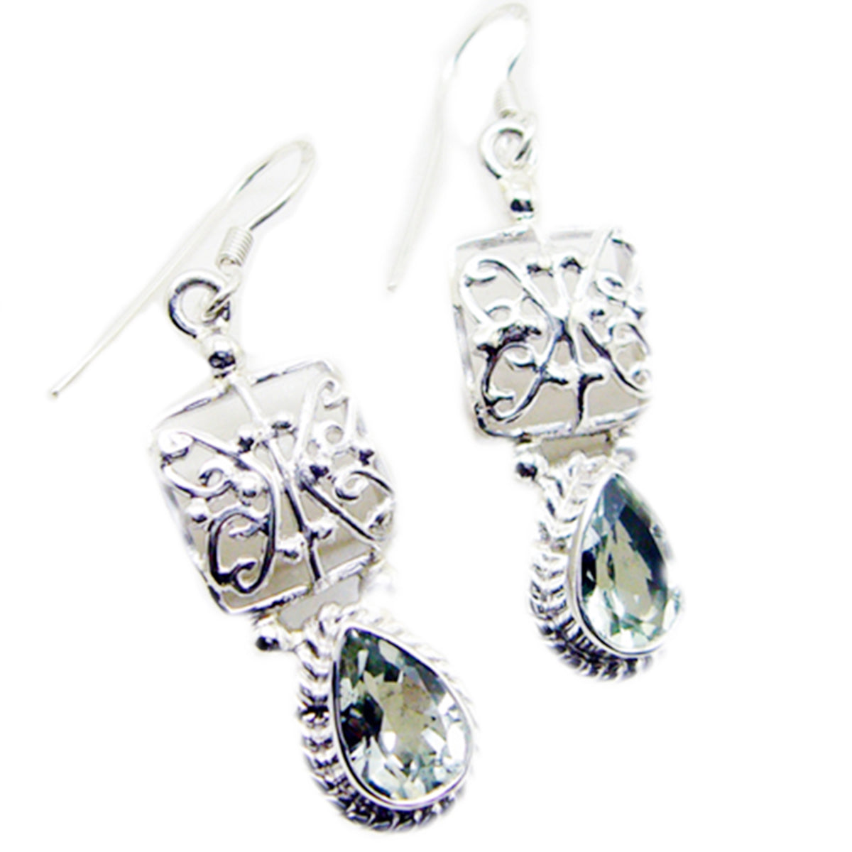 Riyo Nice Gemstone Pear Faceted Green Amethyst Silver Earring independence day gift