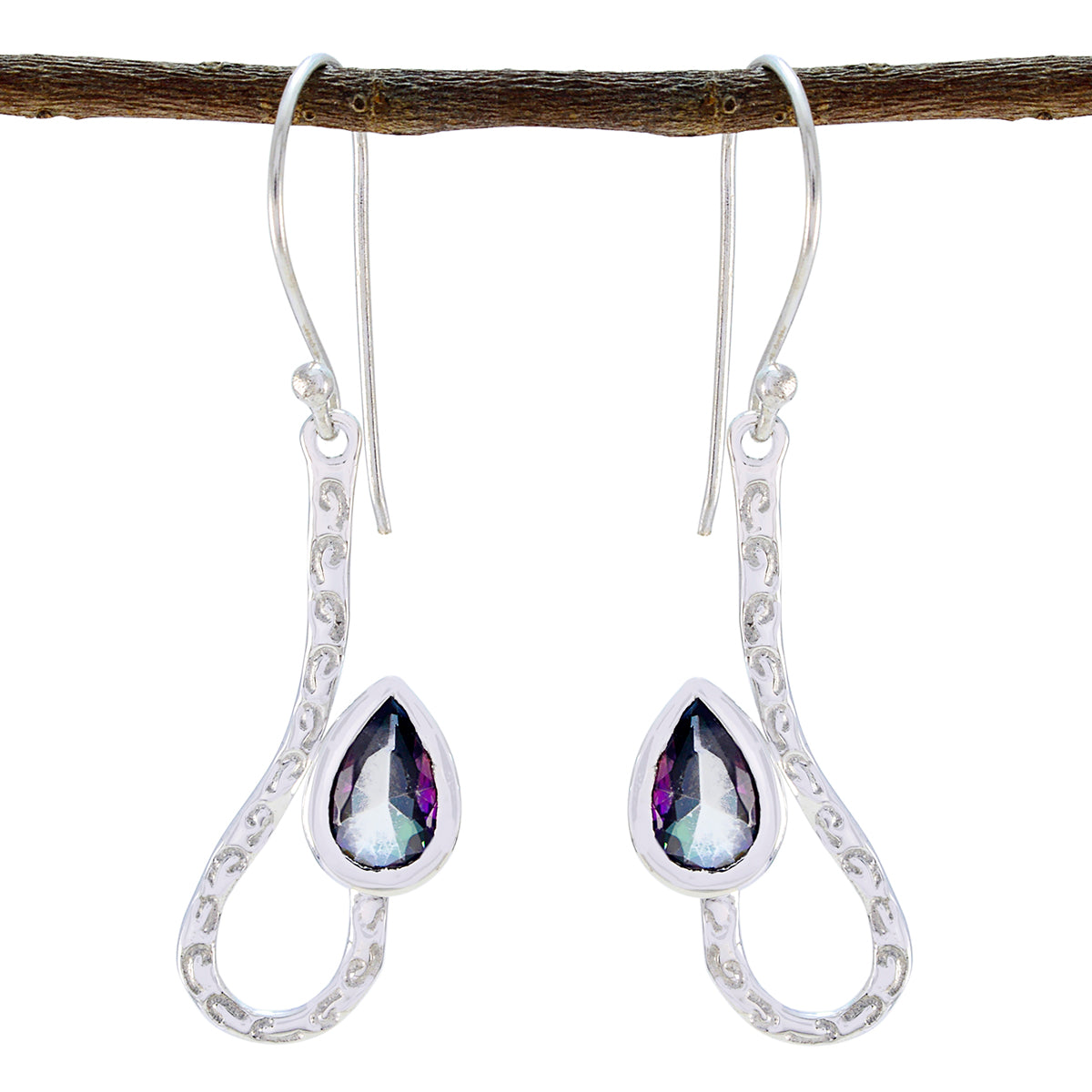 Riyo Nice Gemstone Pear Faceted Multi Mystic Quartz Silver Earrings mother gift