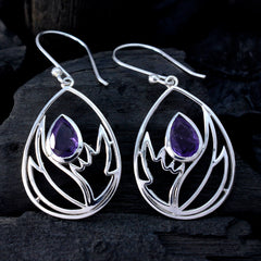 Riyo Nice Gemstone Pear Faceted Purple Amethyst Silver Earring gift for christmas day