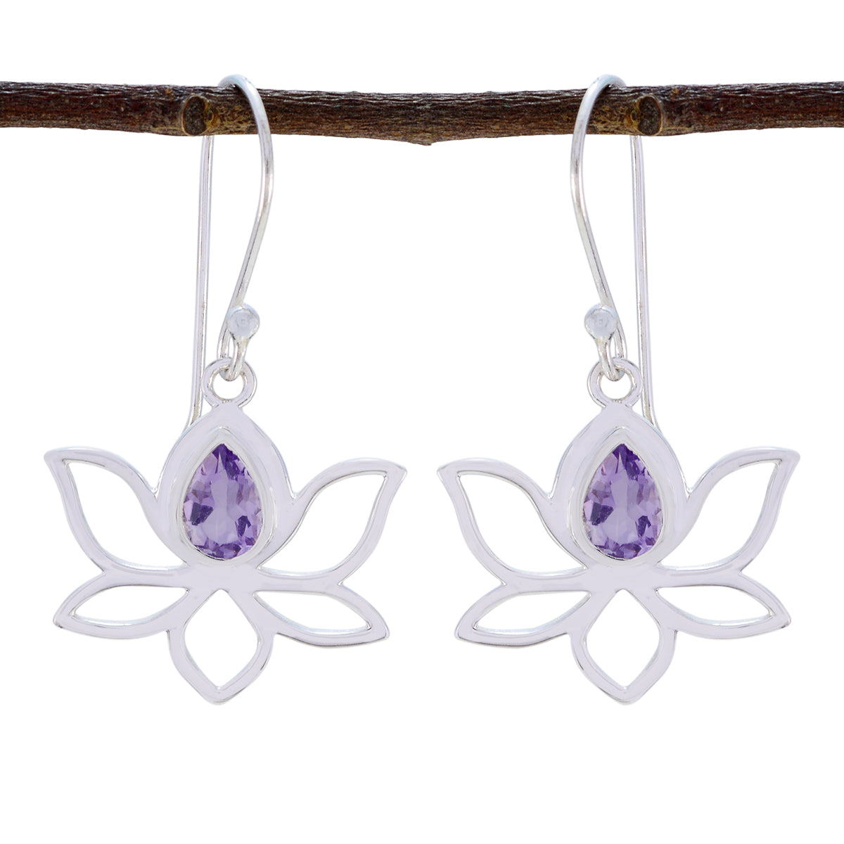 Riyo Nice Gemstone Pear Faceted Purple Amethyst Silver Earrings easter Sunday gift
