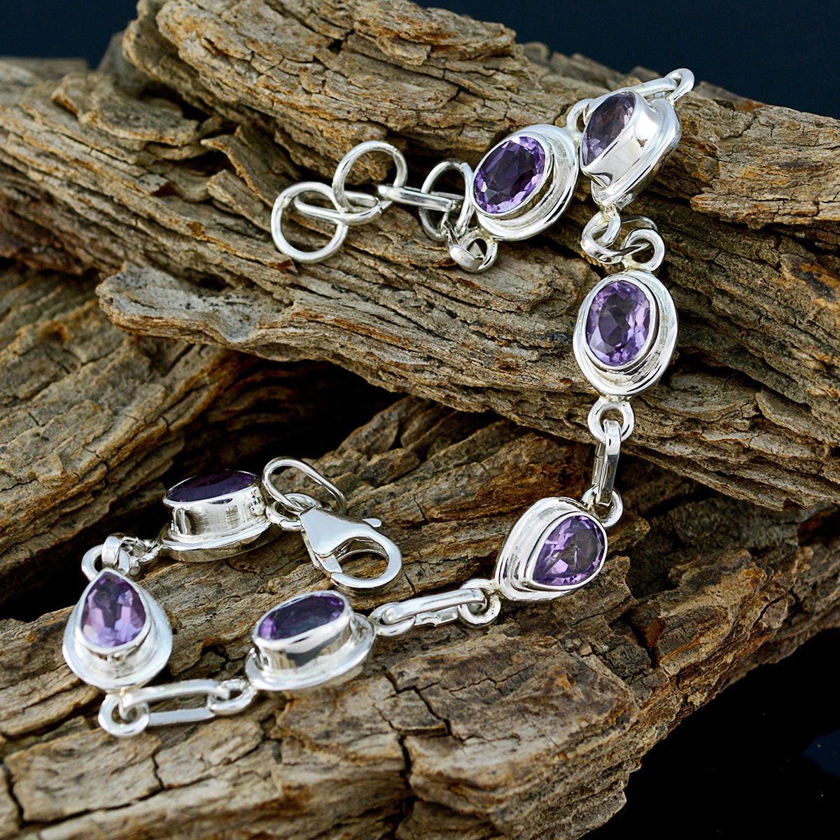Riyo Nice Gemstone Pear/Oval Faceted Purple Amethyst Silver Bracelet cyber Monday gift