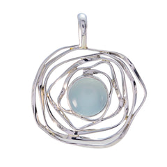 Riyo Nice Gemstone Round Cabochon Blue Chalcedony Sterling Silver Pendant gift for mom birthday