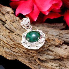 Riyo Nice Gemstone Round Cabochon Green Malachite 925 Silver Pendant independence day gift