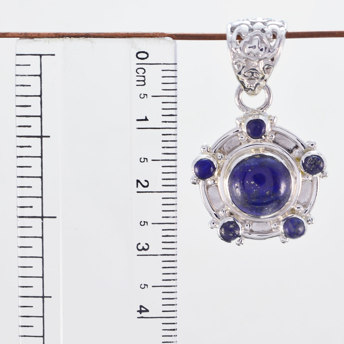 Riyo Nice Gemstone Round Cabochon Nevy Blue Lapis Lazuli 925 Silver Pendants gift for mother
