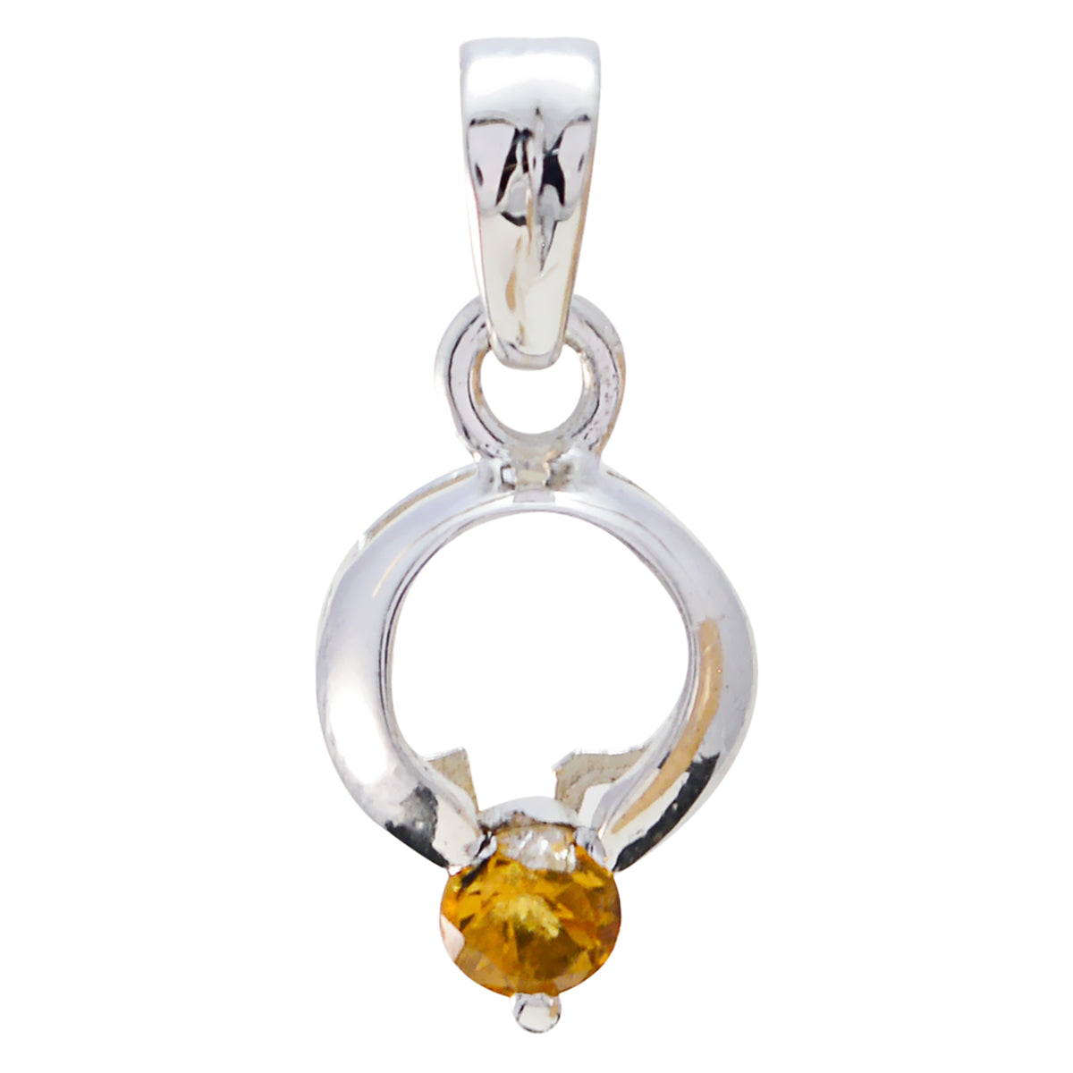 Riyo Nice Gemstone Round Faceted Yellow Citrine 925 Sterling Silver Pendant gift for valentine's day