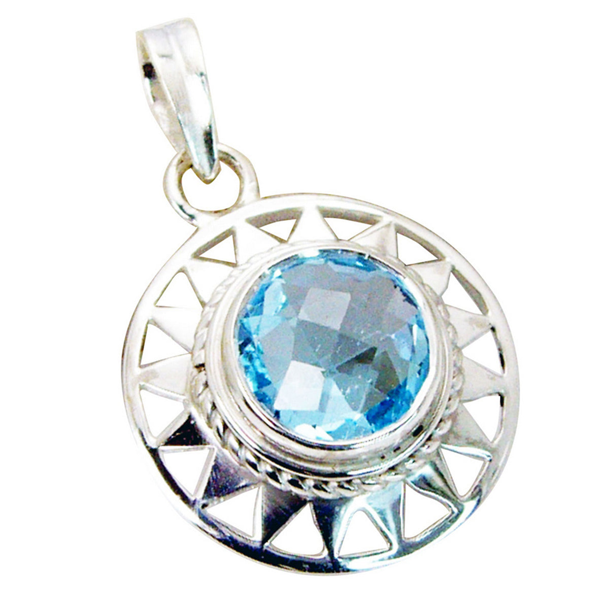 Riyo Nice Gemstone Round checker Blue Blue Topaz 925 Silver Pendant gift for brithday
