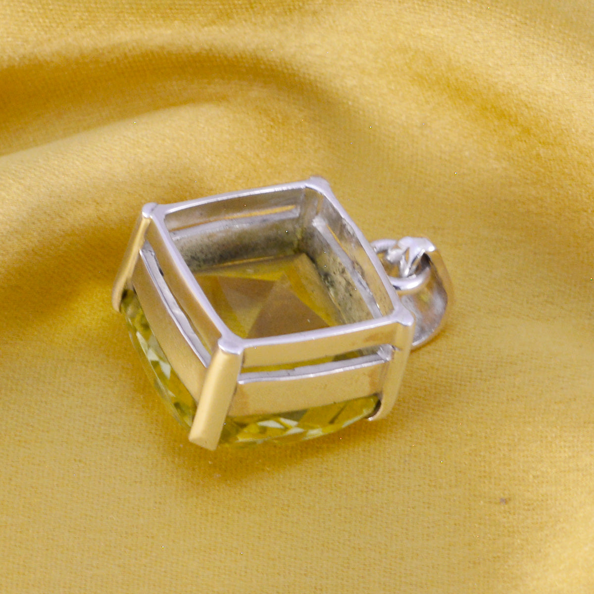 Riyo Nice Gemstone Square checker Yellow Lemon Quartz 925 Silver Pendants Faishonable day gift