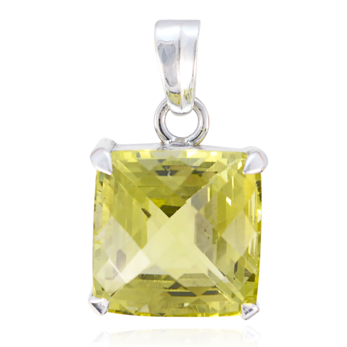 Riyo Nice Gemstone Square checker Yellow Lemon Quartz 925 Silver Pendants Faishonable day gift