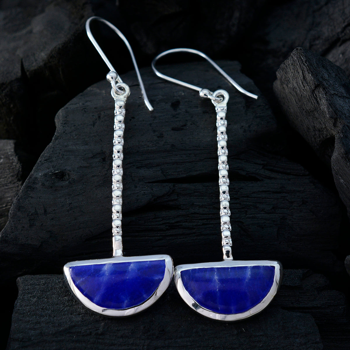 Riyo Nice Gemstone fancy Cabochon Nevy Blue Indian Shappire Silver Earrings halloween gift