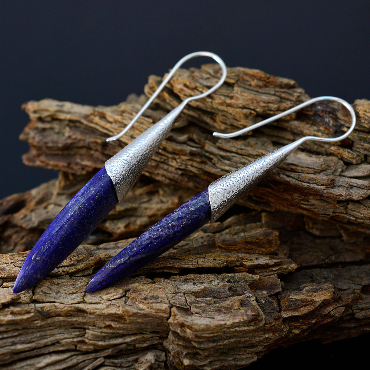Riyo Nice Gemstone fancy Cabochon Nevy Blue Lapis Lazuli Silver Earrings gift for sister