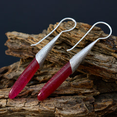 Riyo Nice Gemstone fancy Cabochon Red Indian Ruby Silver Earrings brithday gift