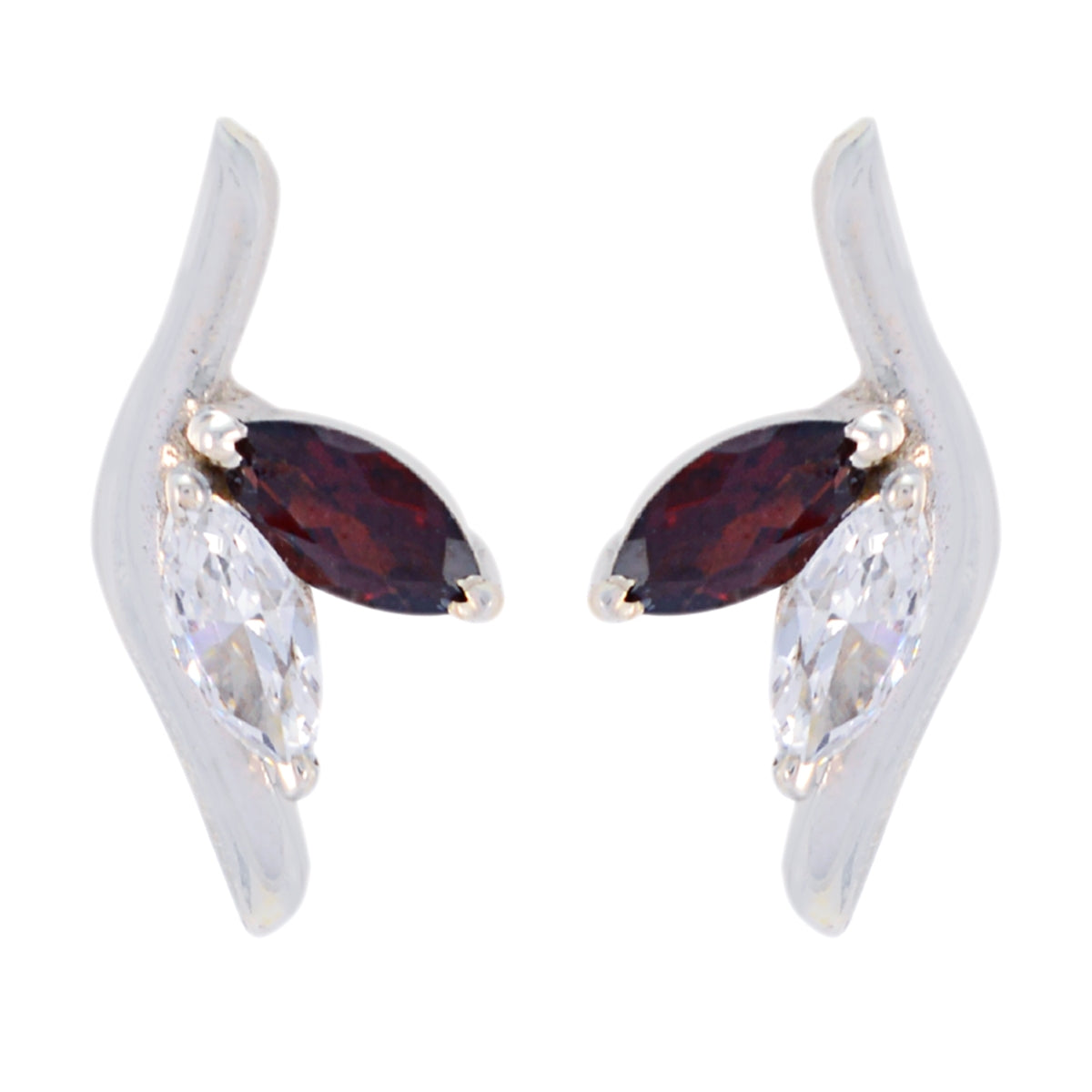 Riyo Nice Gemstone marquise Faceted Red Garnet Silver Earring gift for women