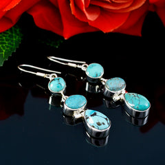 Riyo Nice Gemstone multi shape Cabochon Multi Turquoise Silver Earring daughter's day gift