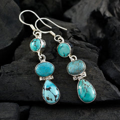 Riyo Nice Gemstone multi shape Cabochon Multi Turquoise Silver Earring daughter's day gift