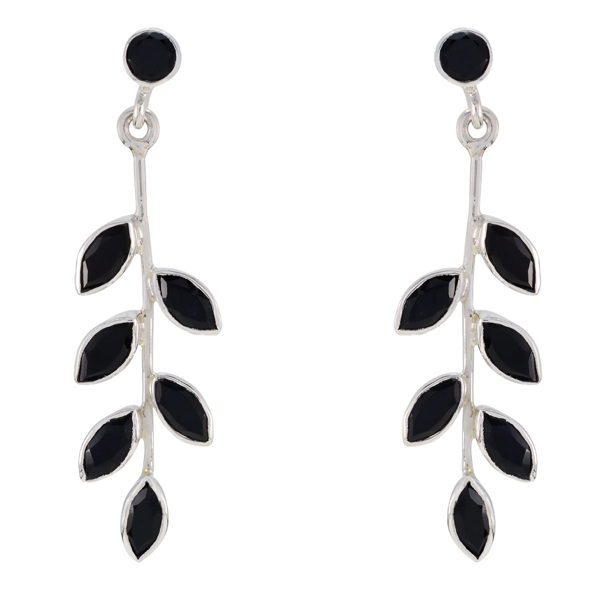 Riyo Nice Gemstone multi shape Faceted Black Onyx Silver Earring gift for friend