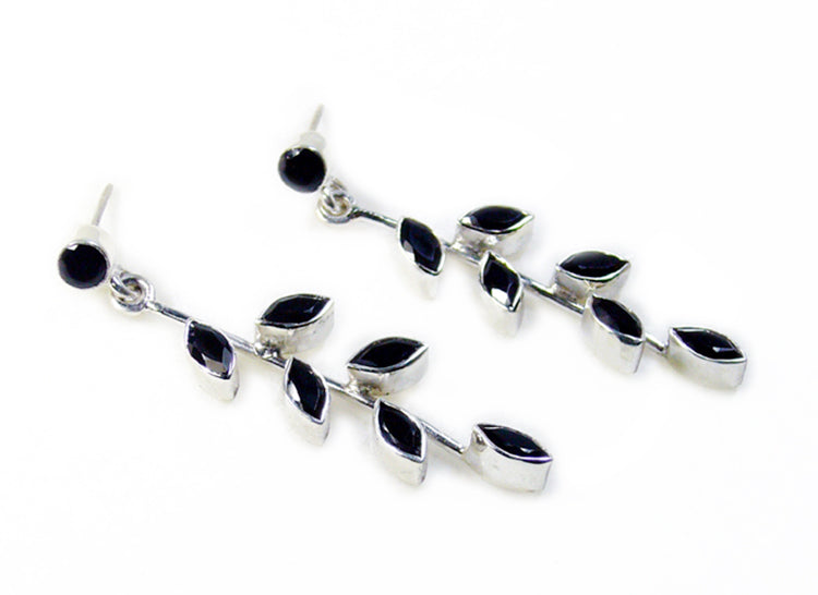 Riyo Nice Gemstone multi shape Faceted Black Onyx Silver Earring gift for friend