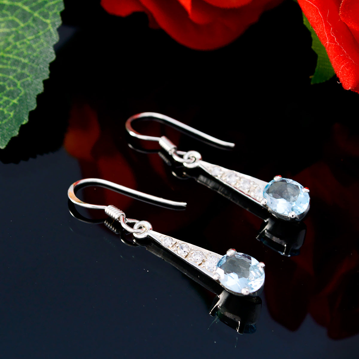 Riyo Nice Gemstone multi shape Faceted Blue Topaz Silver Earring christmas gifts