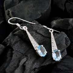 Riyo Nice Gemstone multi shape Faceted Blue Topaz Silver Earring christmas gifts