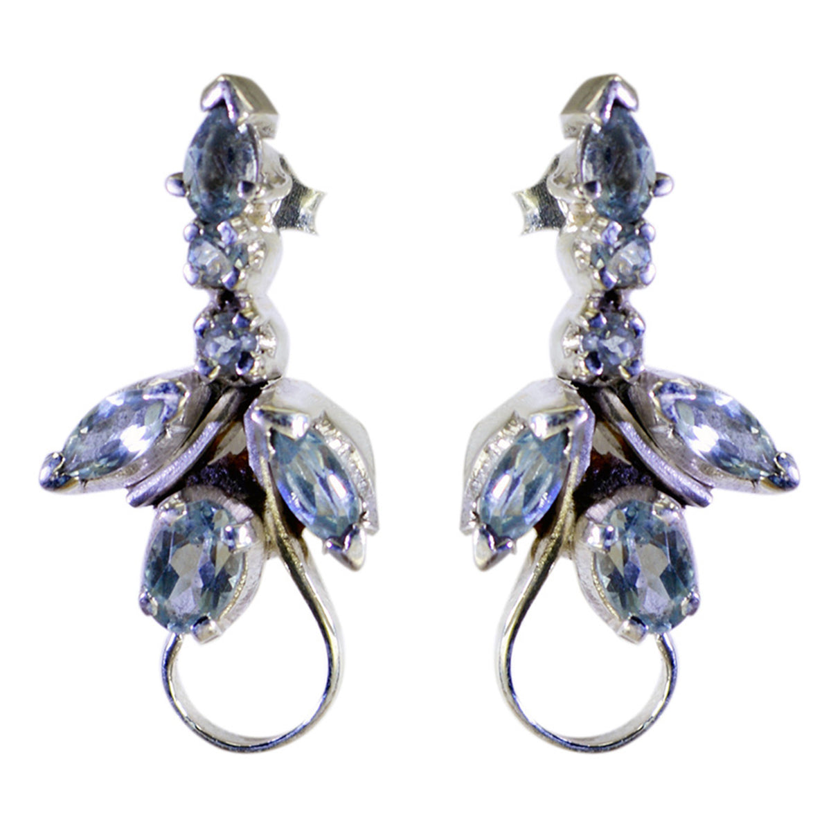 Riyo Nice Gemstone multi shape Faceted Blue Topaz Silver Earring gift for good
