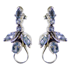 Riyo Nice Gemstone multi shape Faceted Blue Topaz Silver Earring gift for good