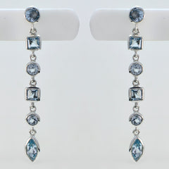 Riyo Nice Gemstone multi shape Faceted Blue Topaz Silver Earrings gift for good Friday
