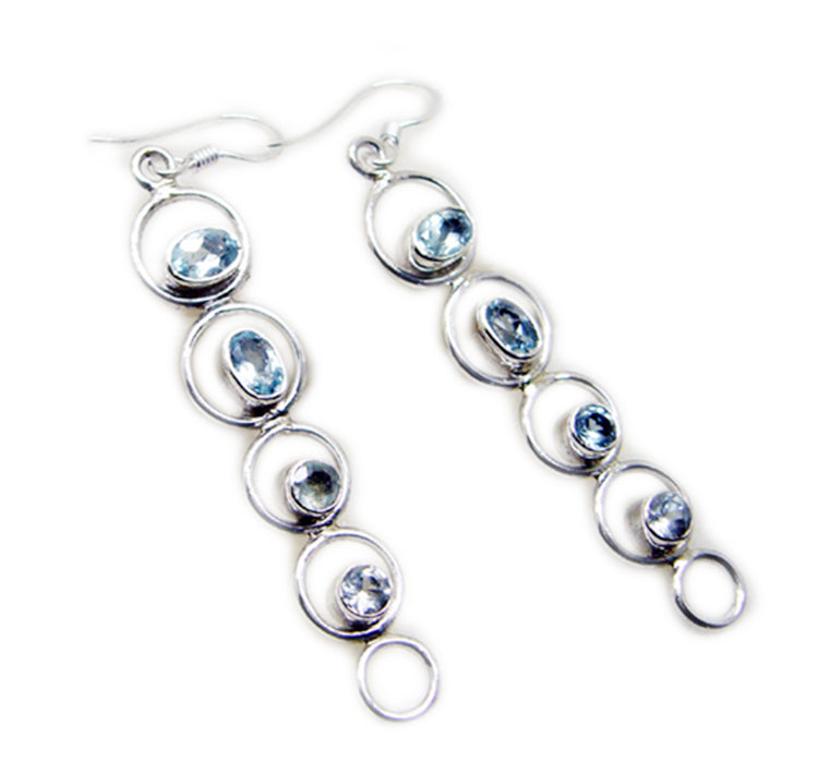 Riyo Nice Gemstone multi shape Faceted Blue Topaz Silver Earrings halloween gift