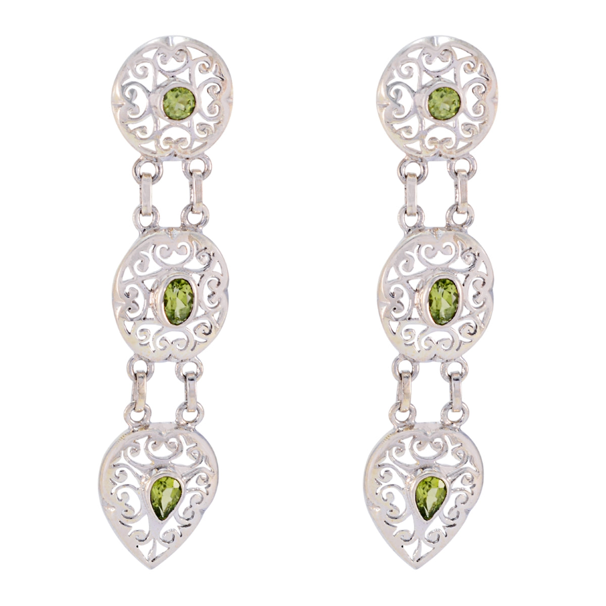 Riyo Nice Gemstone multi shape Faceted Green Peridot Silver Earring black Friday gift