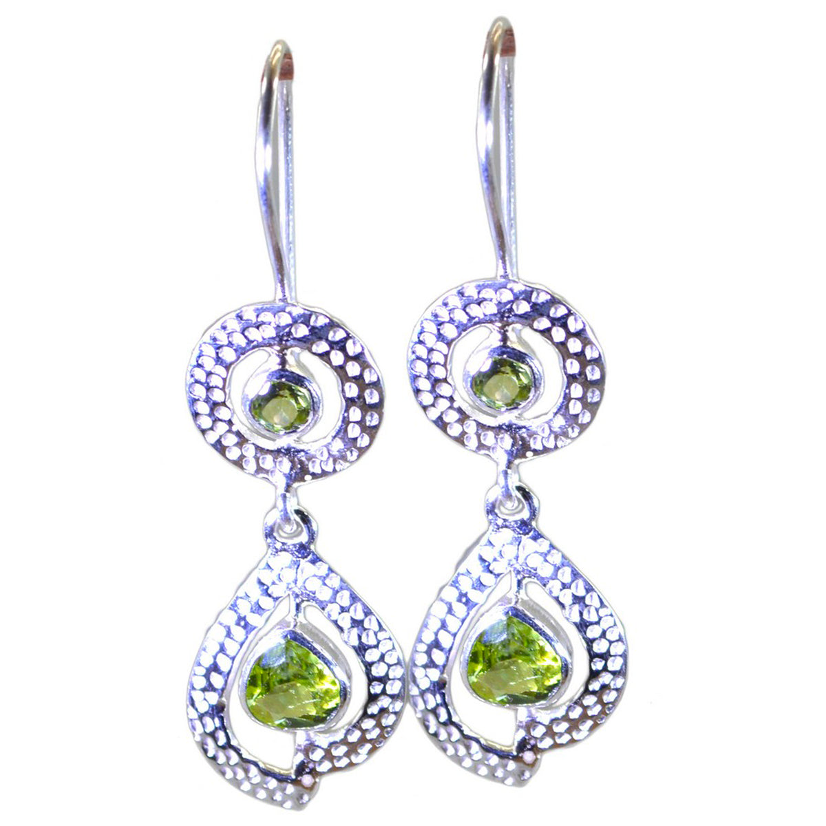 Riyo Nice Gemstone multi shape Faceted Green Peridot Silver Earring gift for christmas day