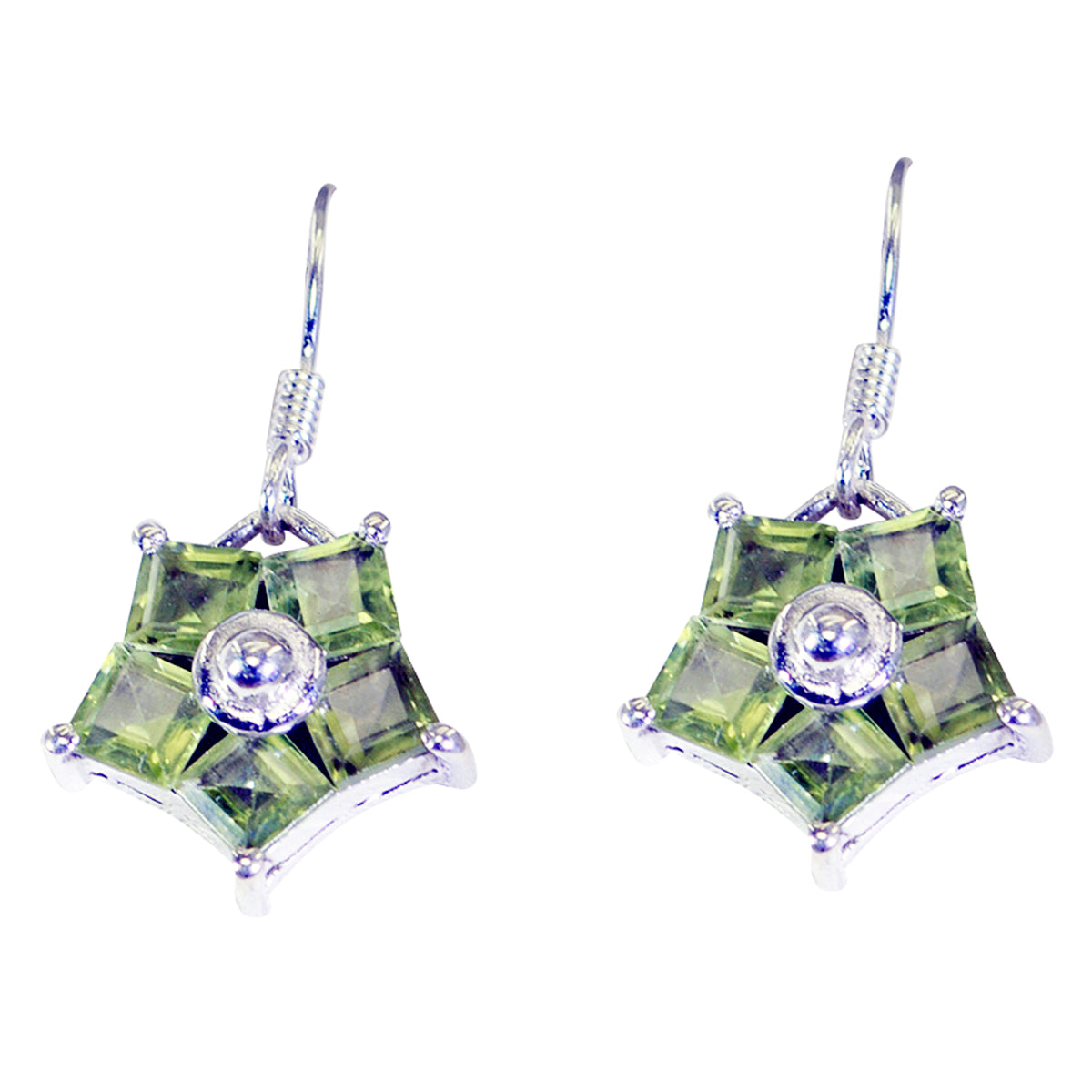 Riyo Nice Gemstone multi shape Faceted Green Peridot Silver Earrings gift for brithday