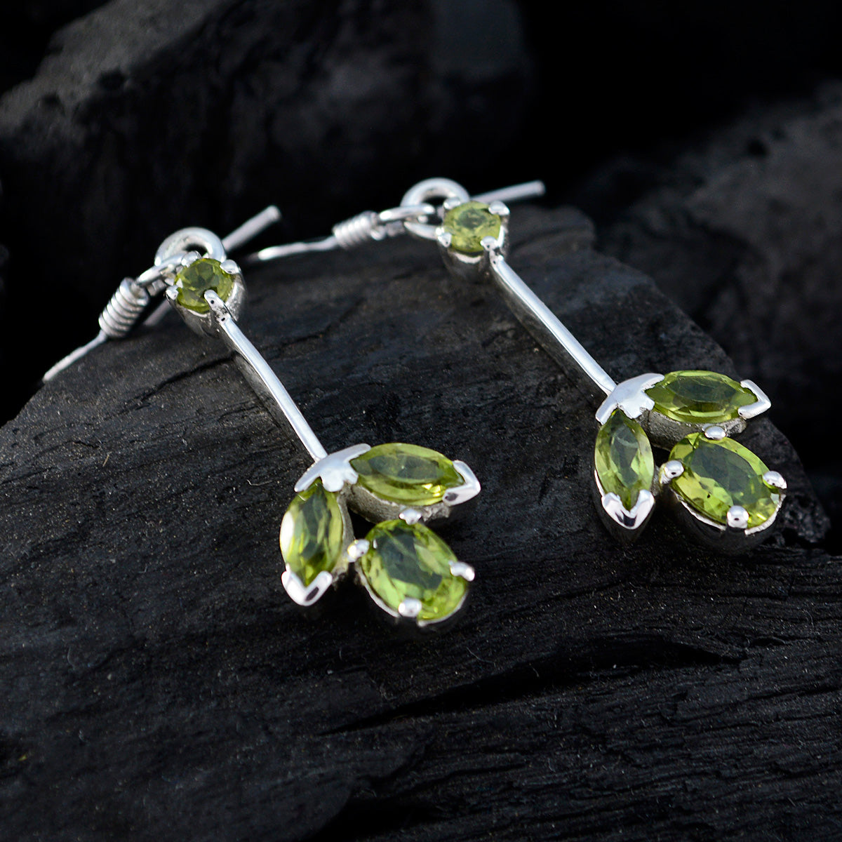 Riyo Nice Gemstone multi shape Faceted Green Peridot Silver Earrings gift for wife
