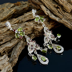 Riyo Nice Gemstone multi shape Faceted Multi Multi Stone Silver Earring gift for girlfriend