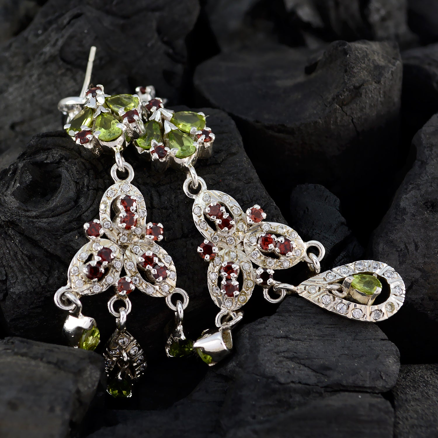 Riyo Nice Gemstone multi shape Faceted Multi Multi Stone Silver Earring gift for girlfriend
